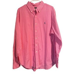 Ralph Lauren Pink and White Striped Long Sleeved Button Down Shirt Prep Preppy